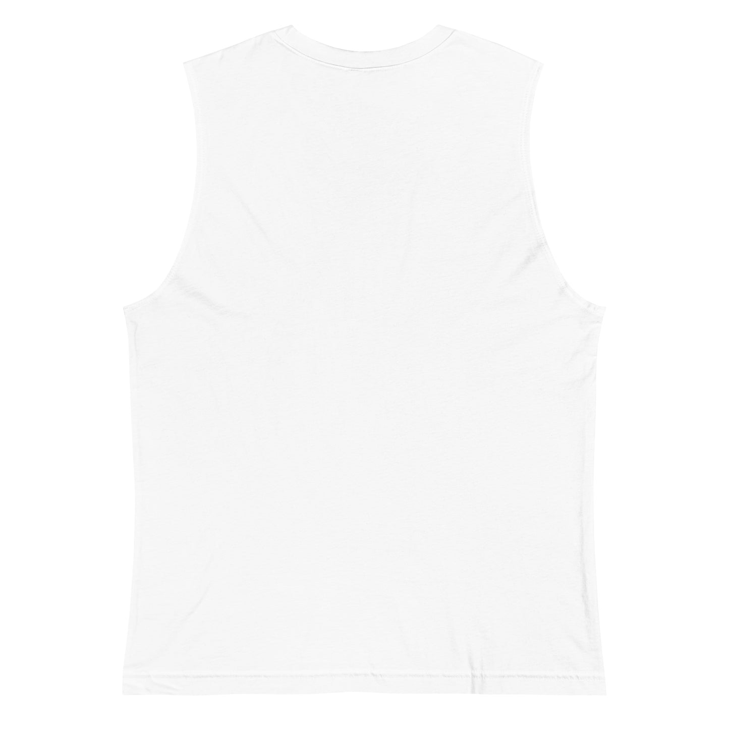 A white Bella+Canvas 'HAITI LAKAY MWEN' unisex muscle tank top (back view) featuring a retro sunset and green vintage Jeep graphic