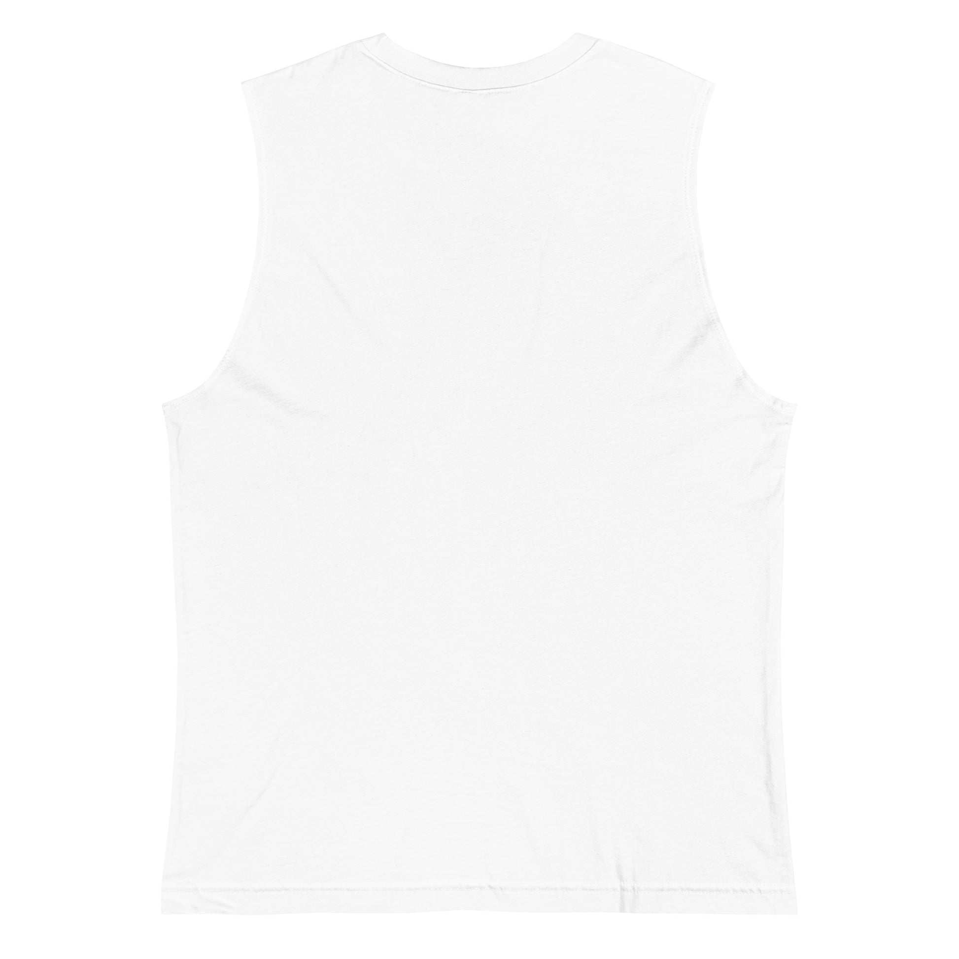 Bella+Canvas 'HAYTI PAYS DE RÊVE' unisex muscle tank top (back view) featuring a golden hour sunset graphic with palm trees and twinkling stars.